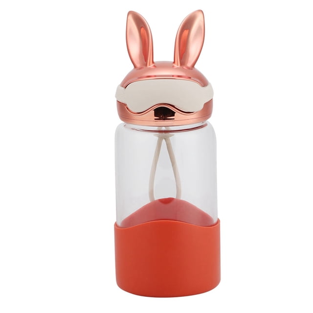 Botella de vidrio portátil reutilizable con Orejas de conejo de dibujos animados, taza de agua fría y caliente para té, 340ML (rojo)
