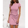 thumbnail image 2 of Robe T-Shirt d'Été pour Femme Décontractée à Manches Courtes 2021 Col Ras du Cou Moulante Froncée à Nouer à la Taille Mini Robes, 2 of 5