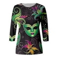 thumbnail image 3 of Ladies' Carnival Printed Round Neck Top Casual Loose 3/4 Sleeves Quarter Sleeves T Shirt Top Fashion Shirt Women Womens Loose Fit Running Tops Women's Tees Sleeve T Shirt Long Sleeve Shirt for Women, 3 of 4