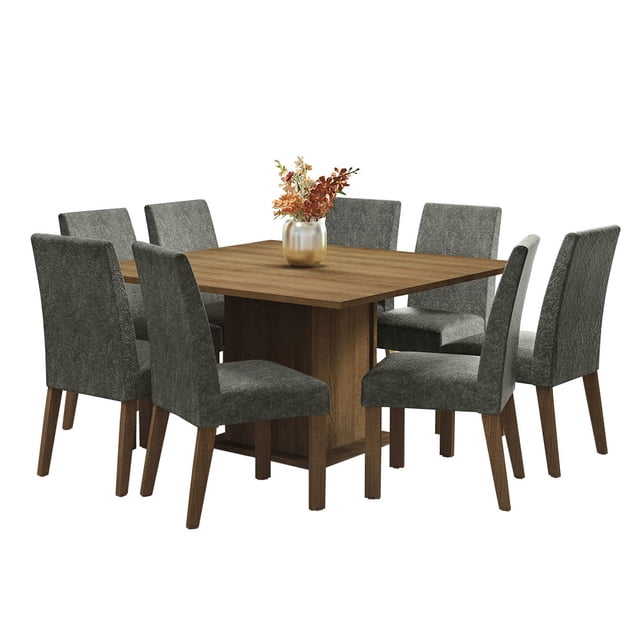 Juego de Comedor Mesa de Madera con 8 Sillas Marrón/Silver Doris Madesa