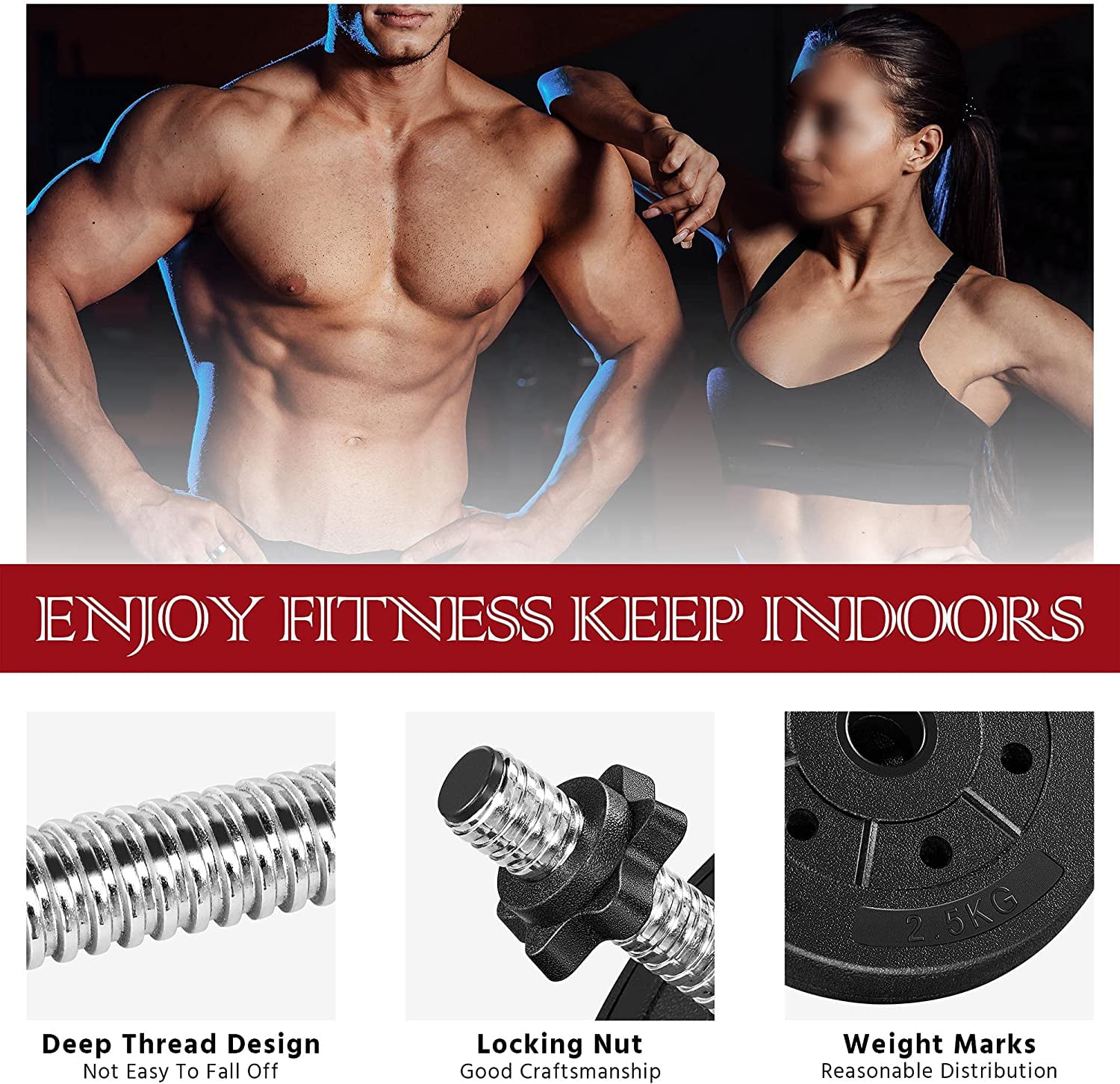 Adjustable Dumbbells Weight Set Dumbbell Weights Exercise & Fitness Equipment w/ 4 Spinlock Collars for Women & Men Home Gym Strength Training