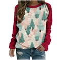 thumbnail image 2 of pimelu Christmas Sweater Clearance Women Crew Neck Sweatshirt for Christmas Ladies Trendy Color Block Christmas Tree Print Pullover Girls Round Neck Long Sleeve Shirt Tops, 2 of 3