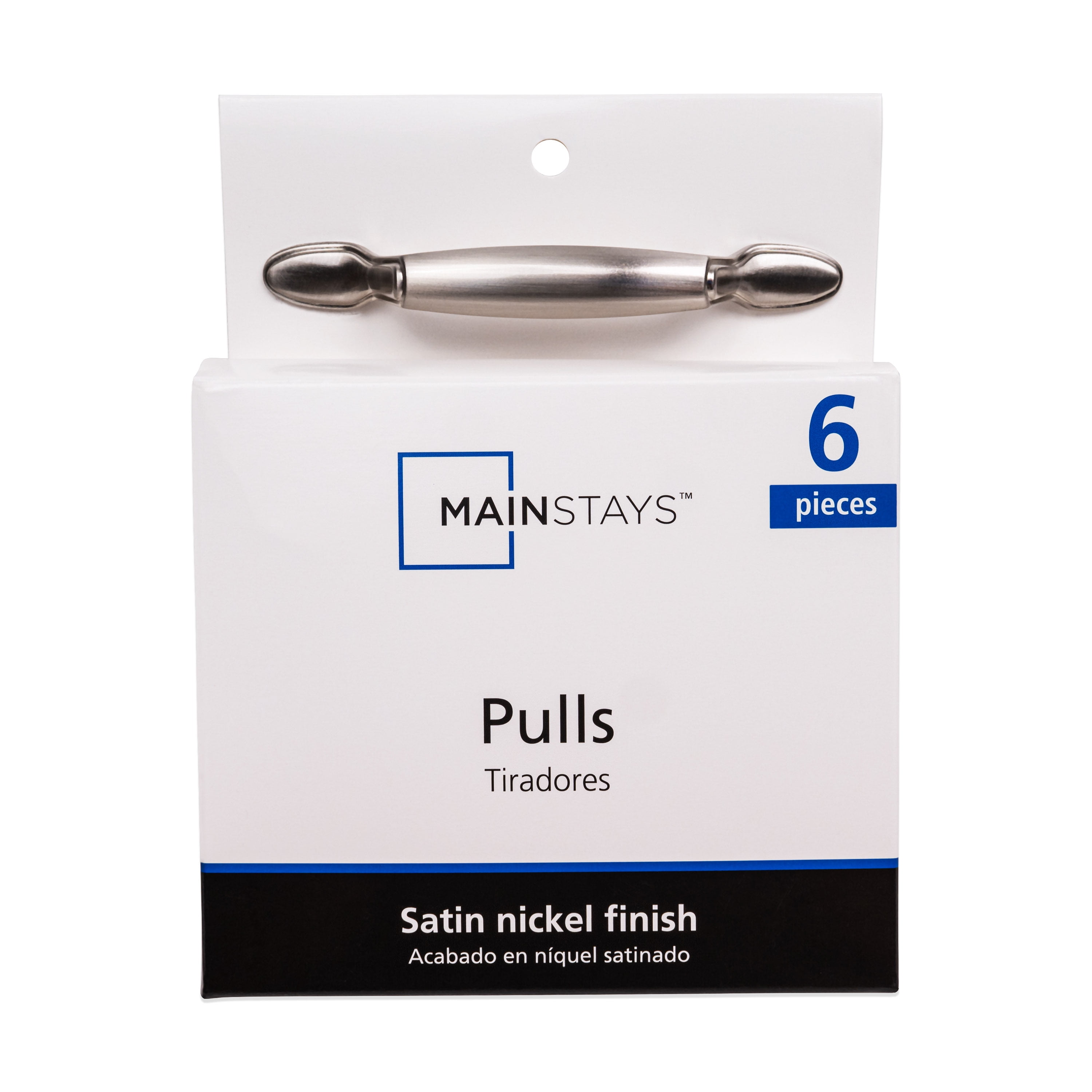 (2 pack) Mainstays 3" (76mm) Center-to-Center Footed Cabinet Pull, Satin Nickel, 6 Pack