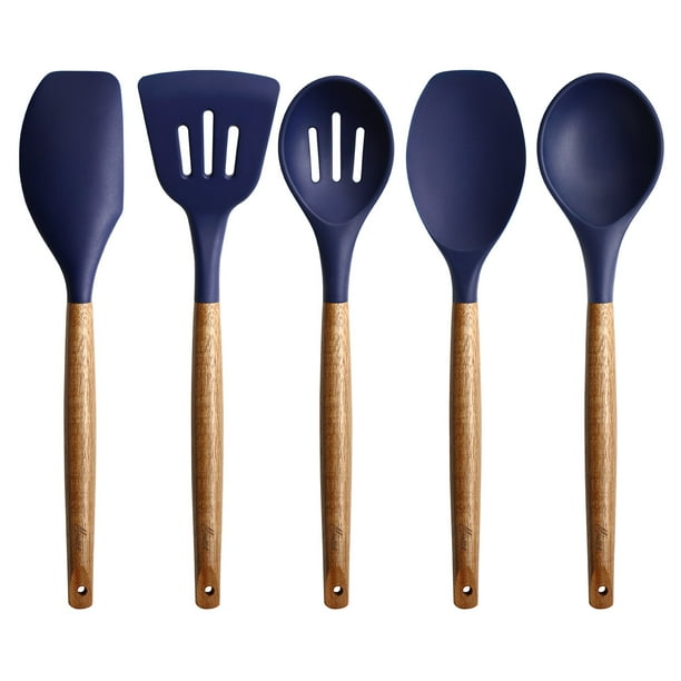 Miusco Silicone Cooking Utensil Set with Natural Acacia Hard Wood