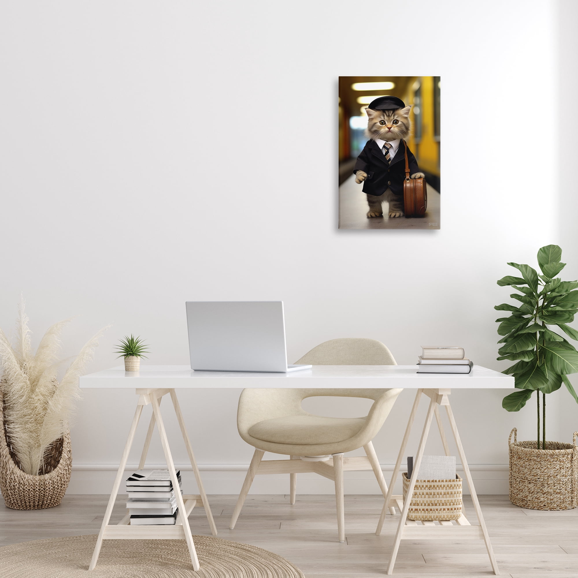 Stupell Industries Traveler Kitten & Briefcase Novelty Painting Gallery Wrapped Canvas Art Print Wall Art, 16 x 24
