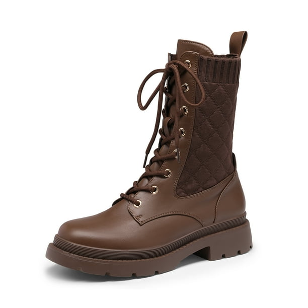 Dream Pairs Botines con suela de lengüeta a la moda para mujer Botas de combate a media pantorrilla con cordones SDMB2217W Dream Pairs SDMB2217W