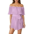 thumbnail image 1 of Mono capri con volantes y hombros descubiertos para mujer: conjunto de gasa para verano, ideal para ocasiones informales y citas, 1 of 5
