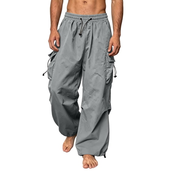 JUUYY Men's Cargo Pants Elastic Waist Casual Baggy Parachute Pants Drawstring Loose Wide Leg Trousers with Multi Pockets Streetwear Dark Gray XXL