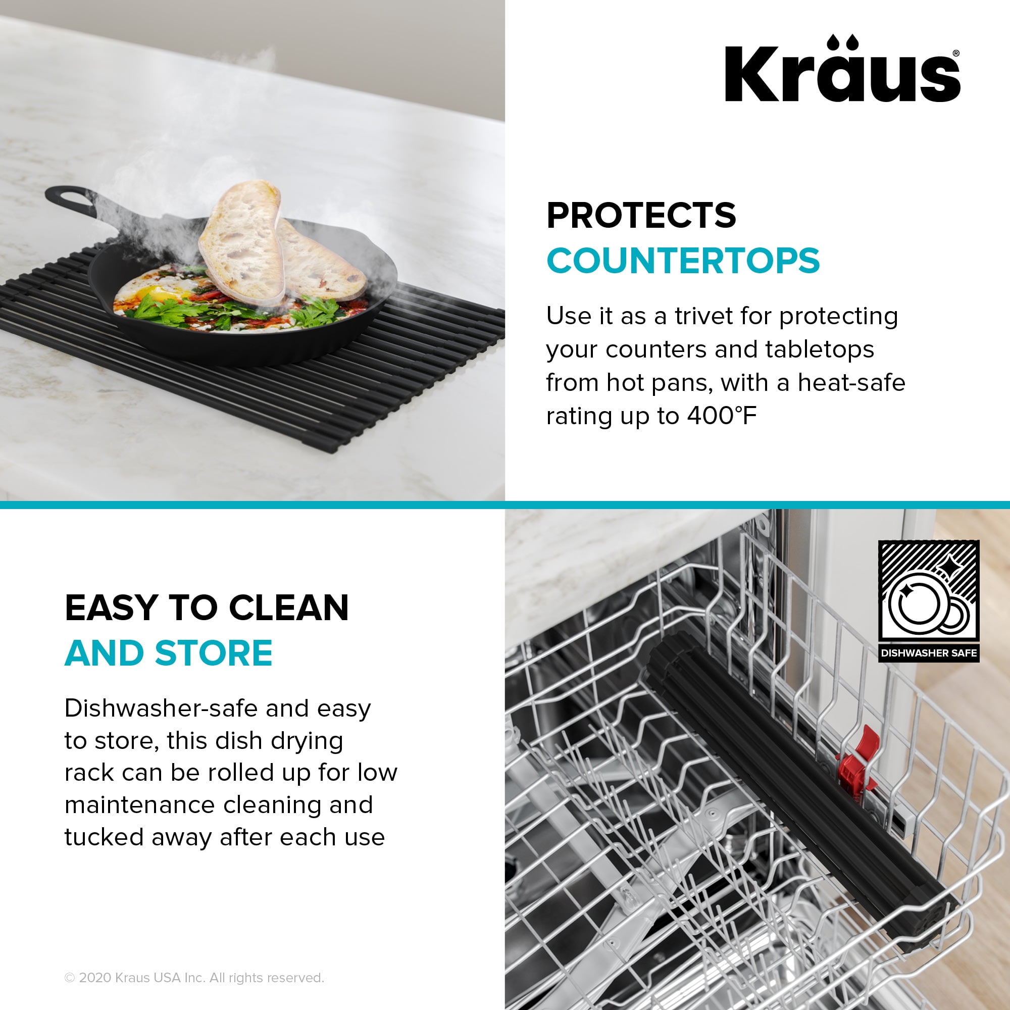 KRAUS Multipurpose Workstation Sink Roll-Up Dish Drying Rack in Black