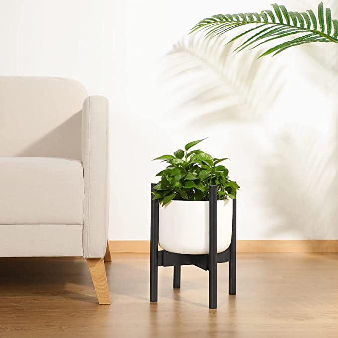 Black Plant Stand Indoor Office Bamboo Wood Display Stand by ICAVOO Outdoor Retro Mid Century Modern Expandable Plant Holder for Living Room 