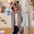 thumbnail image 2 of XIAOCHA Womens Panda‑Print Hooded Scarf Hat Plush Hats for Fall Winter Walk Hoodedscrafthats,Coffee, 2 of 5