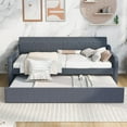 thumbnail image 2 of Tcbosik Twin Size Upholstered Daybed with Pop-up Trundle & USB Ports, Woven Fabric Sofa Bed, Bed Frame for Small Space, Living Room, Guest Room, Wood Slats Support, Gray, 2 of 10