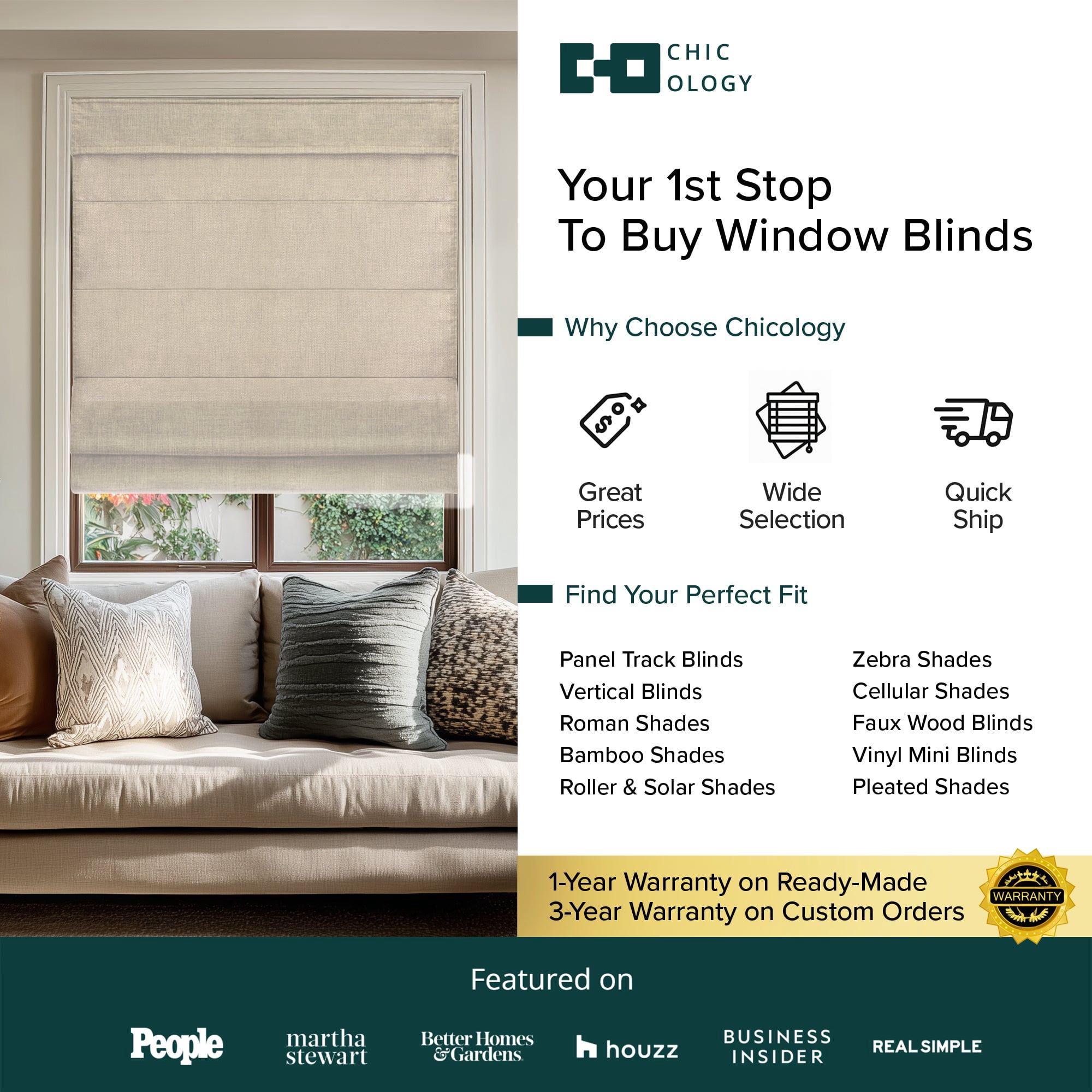 Chicology Cordless Roman Shade, Light Filtering, Belgian Flax, 35"W X 72"H