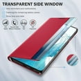 thumbnail image 3 of Phone Case for Samsung Galaxy S22 5G Case, Smart Clear View Window Luxury Slim Mirror for Galaxy S22 Case with Kickstand, Leather Hard PC Flip Shockproof Protective Cover Samsung S22 Case, Red, 3 of 14