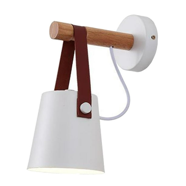 Aplique de pared Homyl, moderno, de madera y cuero, decorativo, con LED y base E27. Blanco