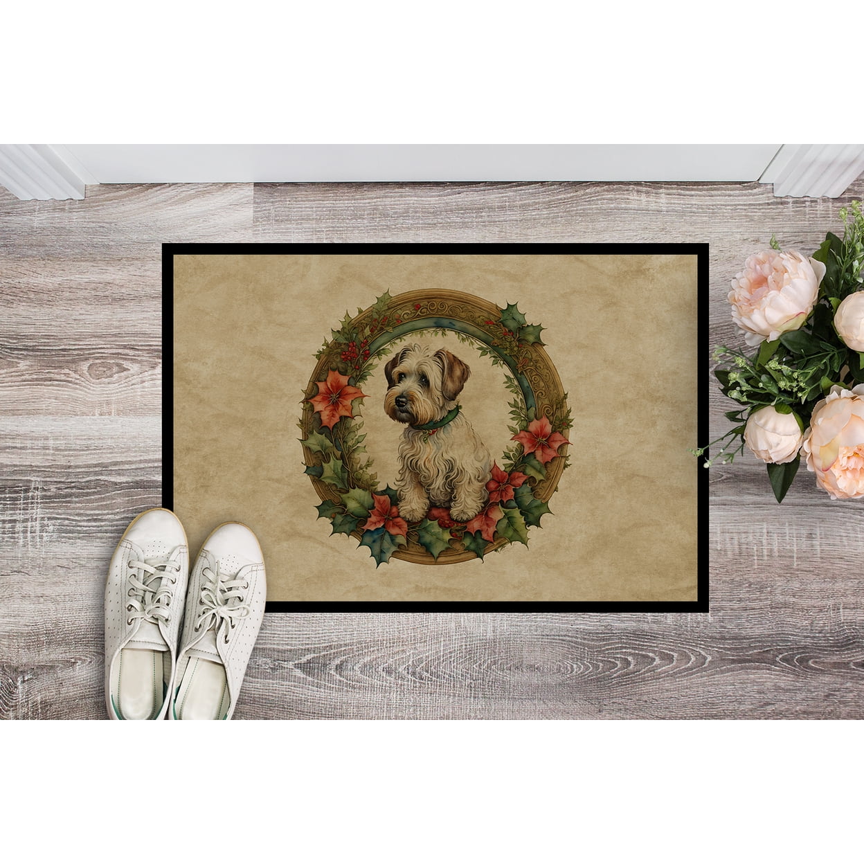 Sealyham Terrier Christmas Flowers Doormat 27 in x 18 in