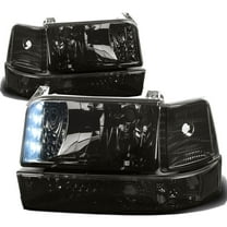 DNA Motoring For 92-96 Ford F150 F250 F350 Bronco LED DRL Headlight Parking Corner Lamp Pair Smoked/Clear