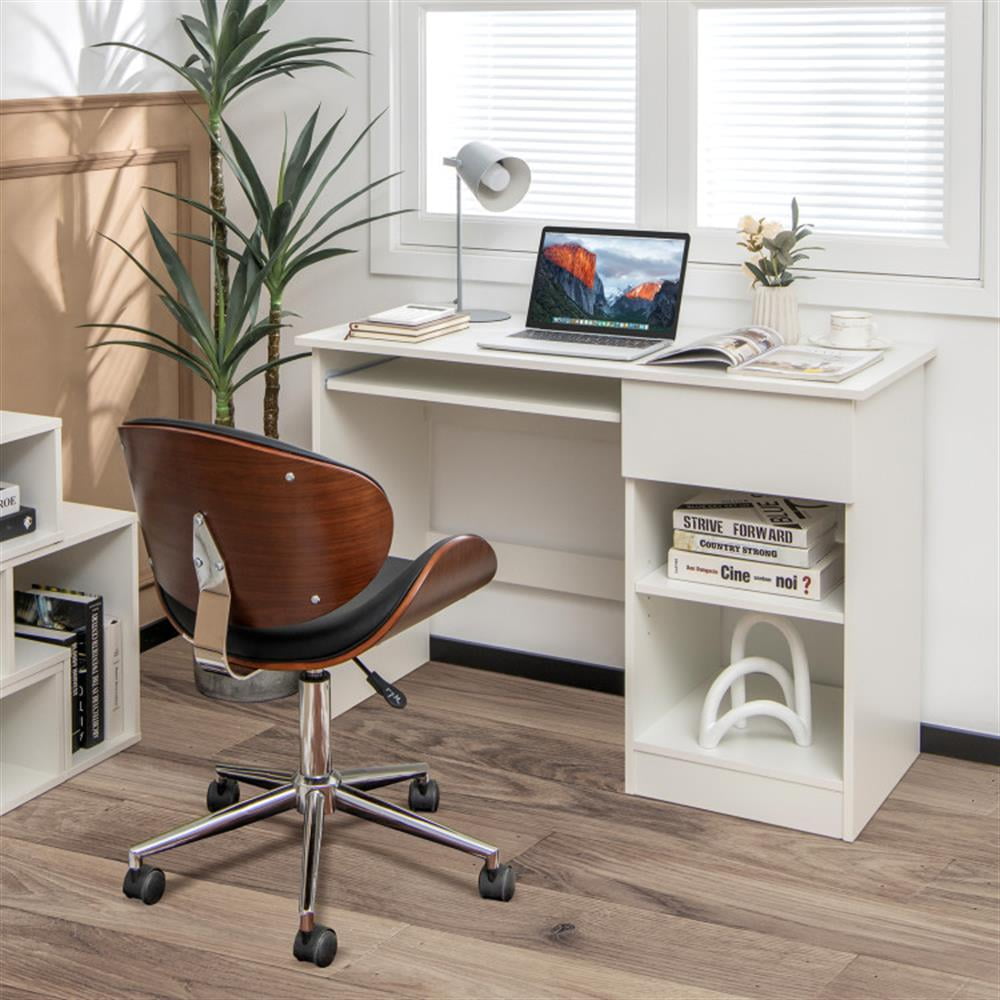 Demi Bonn Wooden Computer Desk with CPU Stand, Small Home Office Desk Study Writing Table, White
