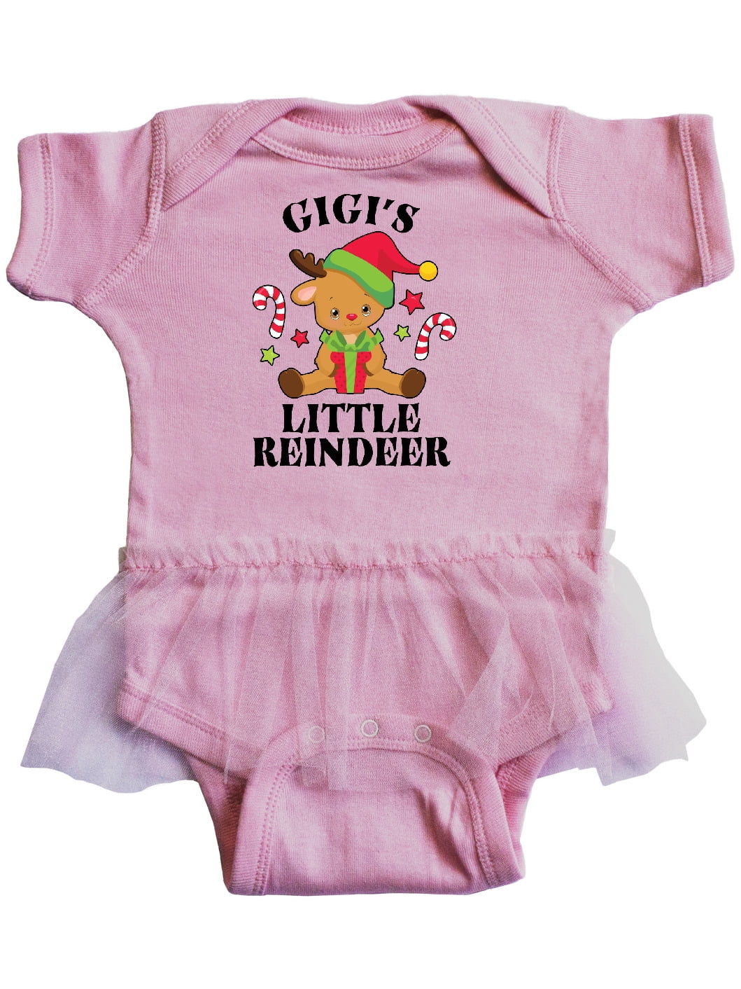 inktastic Christmas Gigis Little Reindeer with Candy Canes Infant Tutu Bodysuit