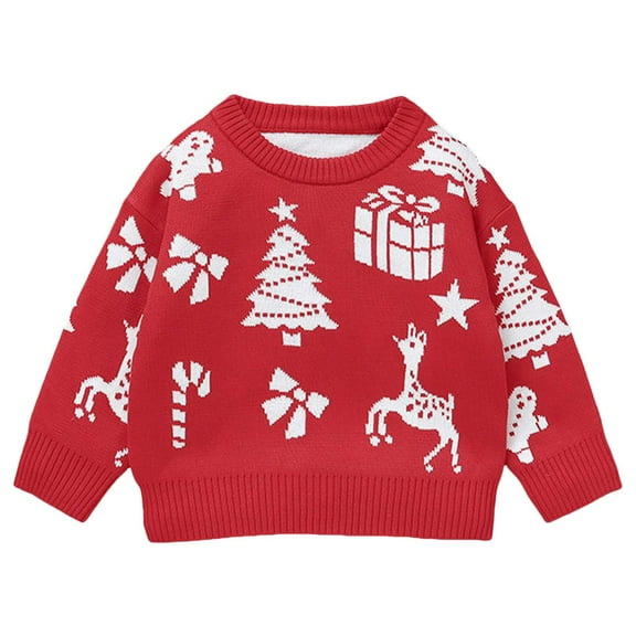 yocbz Little Girl Christmas Sweater Toddler Boy Girl Sweater Warm Pullover Sweatshirt Knitwear Knitted Fall Winter Clothes Red,Size for 18-24 Months