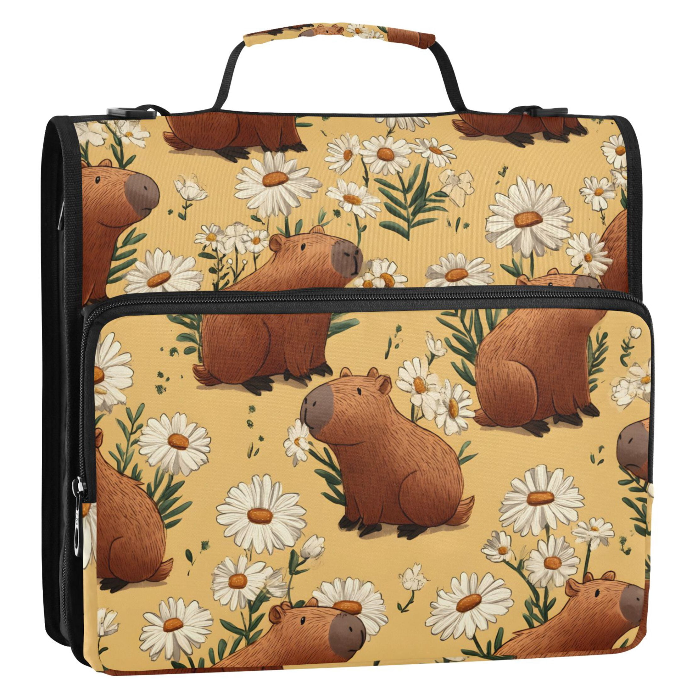 ALAZA Zipper Binder Daisy Brown Capybara 3 Ring Trapper Keeper File Folder Organizer Bag