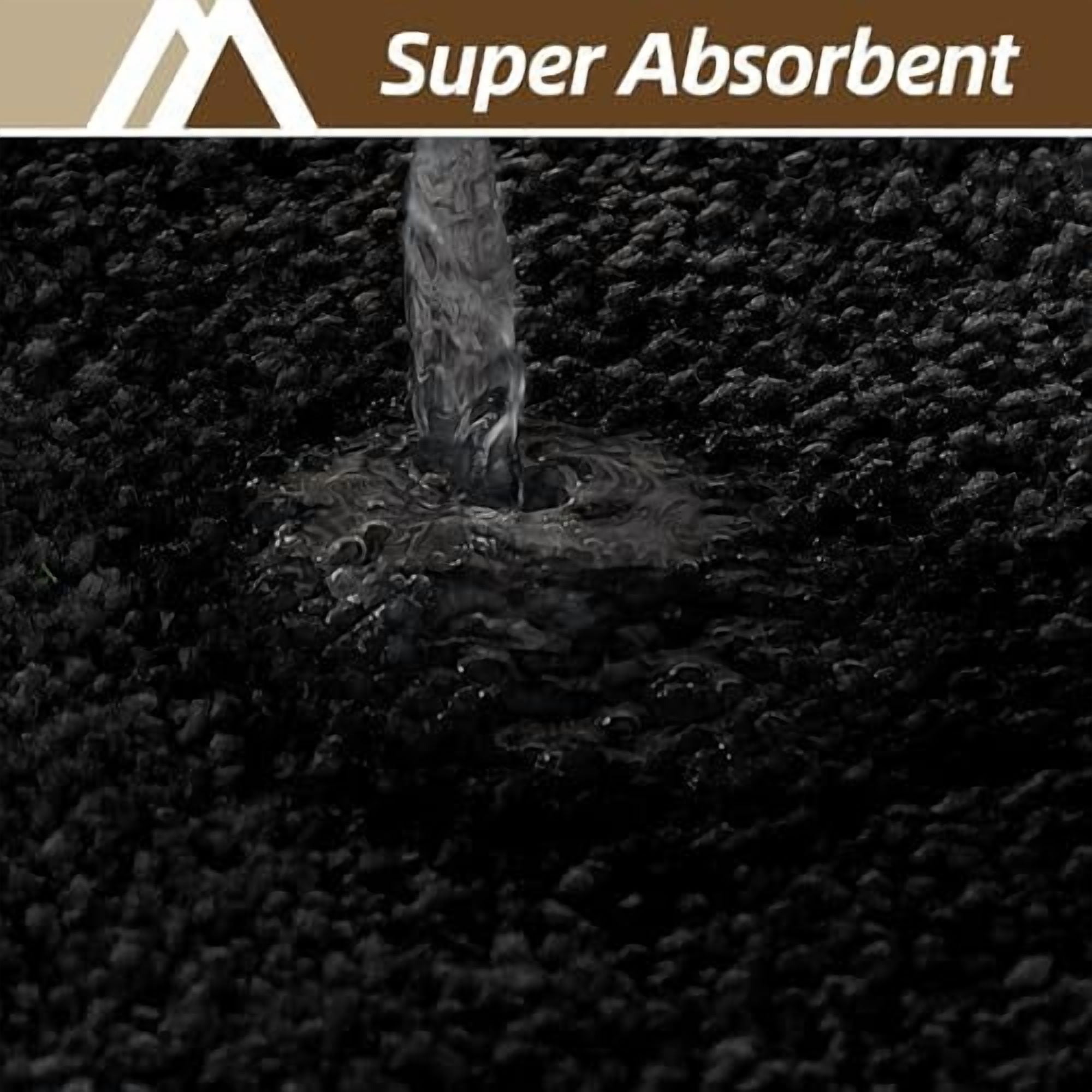 Bathroom Rugs Mat 16”x24” Absorbent Non-Slip Bath Mat Plush Shaggy Machine Washable Bath Rugs Soft Polyester Bath Mats for Bathroom Floor,Tub and Shower,Black