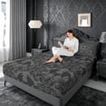 thumbnail image 3 of meiyoeat Spooky Gothic Bat King Sheets,Gray Classic Damask Floral Bedding For Adults, Black Gray,4-Piece, 3 of 6