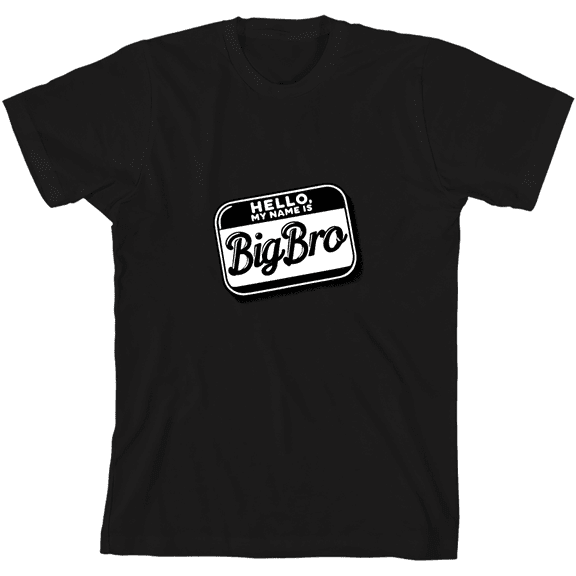Big Bro Name Tag Boy's Black Crew Neck Short Sleeve Tee-Medium