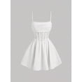 thumbnail image 3 of White Pleated High Waist Lace Corset Strap Mini Dress, Fit & Flare Womens Dress, 3 of 8