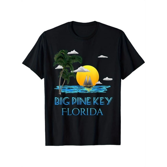 Big Pine Key Florida Nautical Sailing T-Shirt, 100% Cotton Holiday Casual T-Shirt for Men & Women & Family Black, S-XXXL