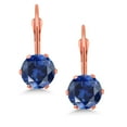 thumbnail image 2 of Gem Stone King Blue Created Sapphire Leverback Earrings for Women (2.00 Cttw, Gemstone September Birthstone, Round 6MM), 2 of 4