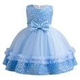 thumbnail image 2 of HOMADLES Toddler Girls Dress Summer Crewneck Mesh Bow Sleeveless Ruffed Layered Stretch Princess Dress Blue 80, 2 of 8