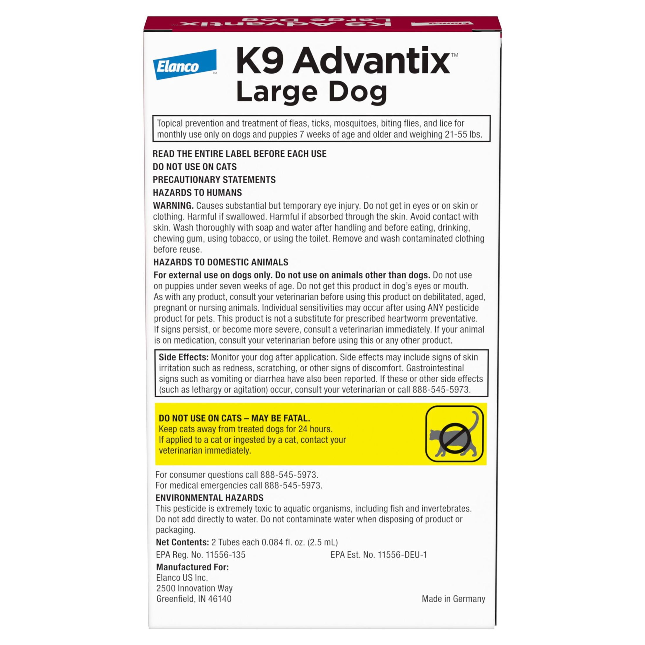 K9 Advantix Flea, Tick & Mosquito Prevention for Large Dogs 21-55 lbs., 2-Monthly Treatments