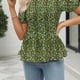 thumbnail image 4 of Blusa floral fruncida con estampado de manga corta, blusa fruncida de moda para mujer y niña, 4 of 8
