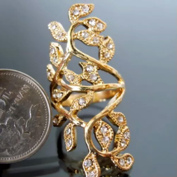 GKNET Shiny Rhinestone Hollow Leaf Joint Armor Knuckle Ring Delicate Jewelry For Woman Gift WY4-Gold-