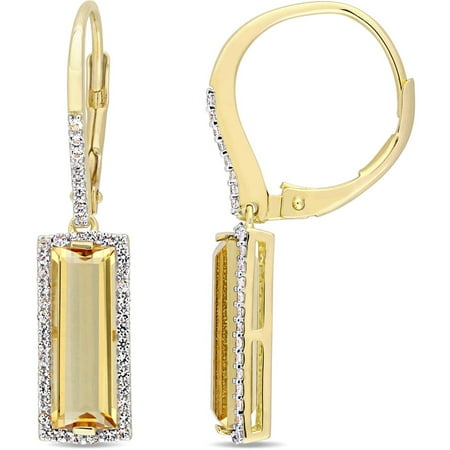 Tangelo 5-1/10 Carat T.G.W. Citrine and White Sapphire Yellow Rhodium-Plated Sterling Silver Baguette Earrings