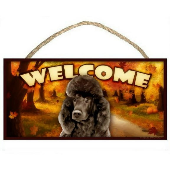 Black Poodle Autumn Season Welcome Dog Sign / Plaque featuring the art of Scott Rogers