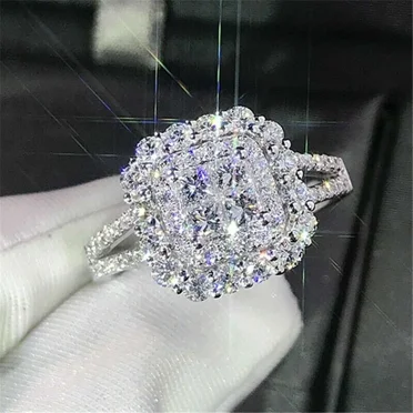 Simulated 2.10CT Princess Diamond Women's Engagement Ring 14k White Gold Plated
