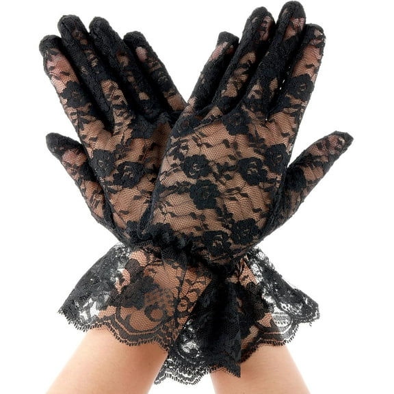 Dalrosia Lace Gloves For Women Elegant Short Lace Gloves Tea Party Gloves Wrist Length Floral Gloves Sunblock Bridal Gloves