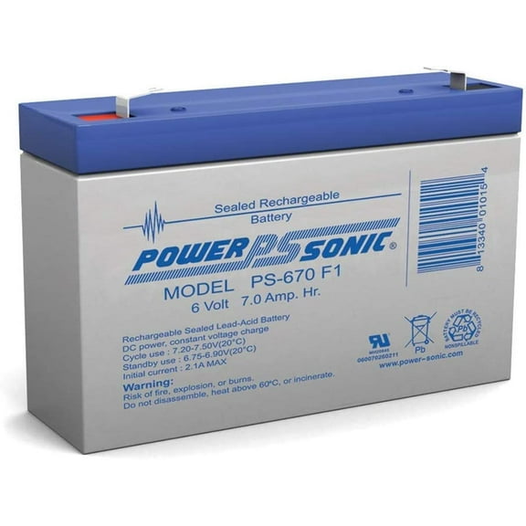 Rechargeable Sealed Lead Acid Battery PS-670 6V 7.0 AH @ 20-hr. 6V 6.3 AH @ 10-hr, Gray