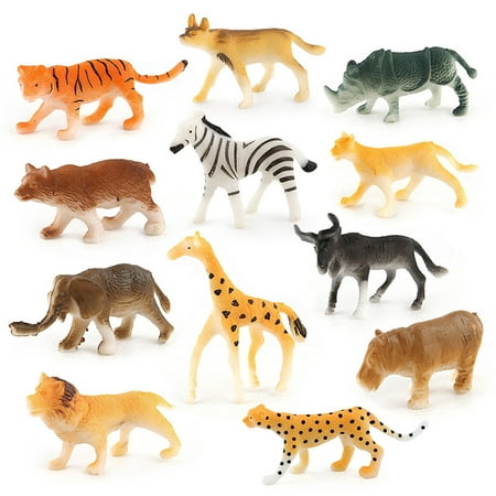 Outtop 12pc Kids Childrens Assorted Plastic Toy Wild Animals Jungle Zoo