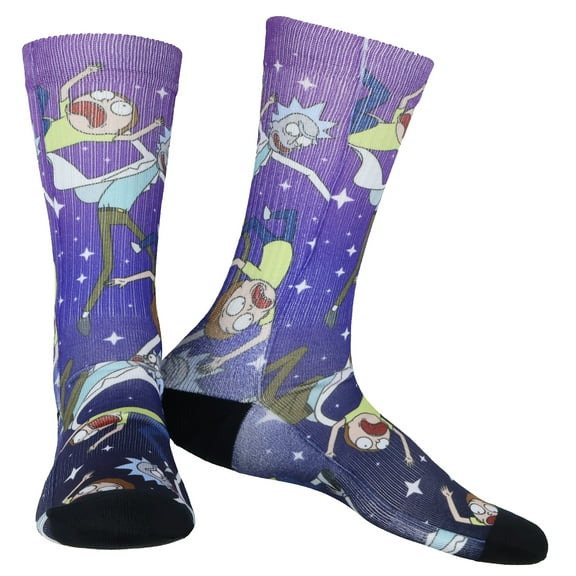 Rick and Morty Socks Falling Through Space Sublimated Crew Sock 1 Pair Fits Shoe Size 8-12