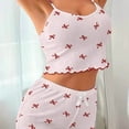 thumbnail image 4 of KyCheLot Women's Pajama Sets Round Neck Sleeveless Camisole Shorts Sleepwear Trendy Ruffle Bow Knot Clothes, 4 of 5