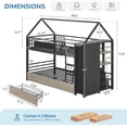 thumbnail image 3 of Bunk Bed Twin Over Twin Size Loft Bed with Globe String Lights and 6 Storage Drawers Low Metal Bunk Beds with Charging Stations & Montessori Bookshelf, Safety Guardrail and Ladder, Black, 3 of 10