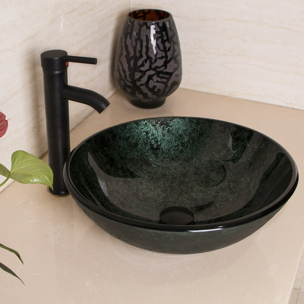 Artistic Tempered Glass Vessel Sink Bathroom Bowl W/ Oil Rubbed