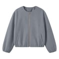 thumbnail image 3 of Women's Wool Blend Zip-Up Casual Jacket Ghalytn Round Neck Cropped Long Sleeve Loose Outerwear with Pockets, 3 of 8