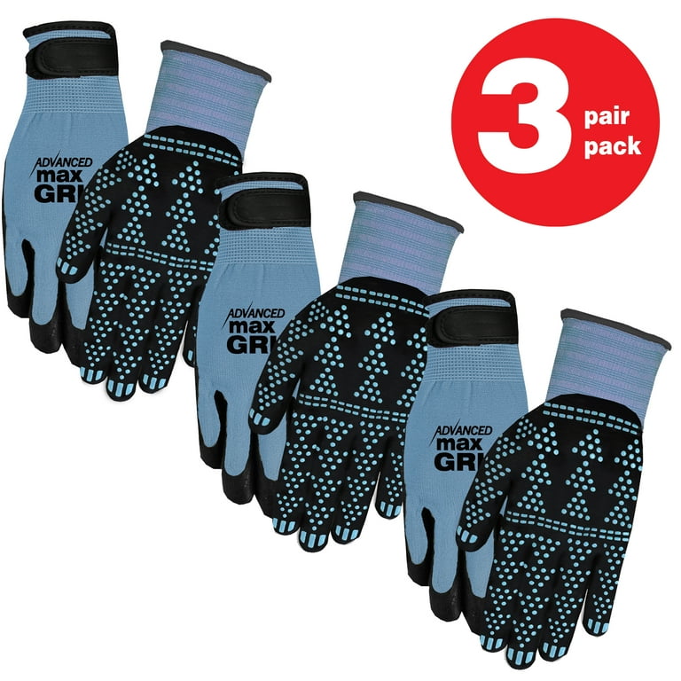 Midwest Gloves & Gear, Unisex, 3 Pack of Blue Advanced Max Grip Gripping Gloves, Size SM, Size: Small