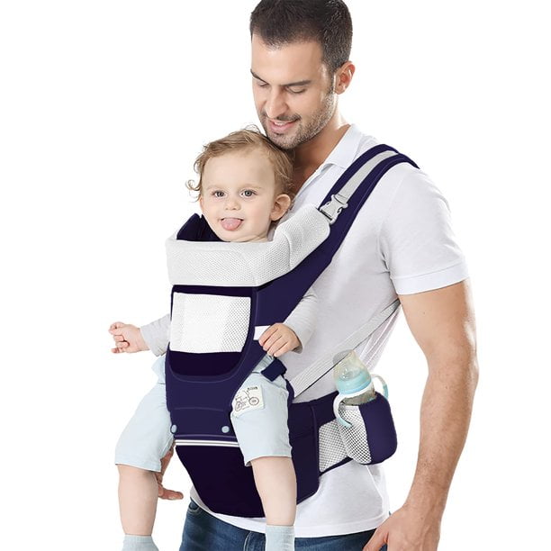 Portador de bebé, Canguro Porta Bebé Tipo Fular para Niños de 0 a 36 Meses, Mochila Ergonómica con Soporte para Cintura, Múltiples Compartimentos con Cierre, Ajustable a Varias Posiciones Xgeek D1
