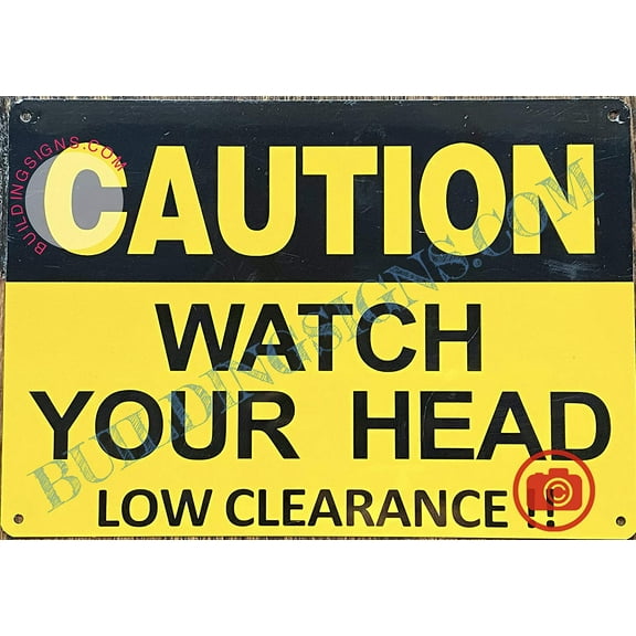 Caution Watch Your Head Low Clearance Sign (Aluminium, Yellow Background, 7X10 inch) (ref-2201)