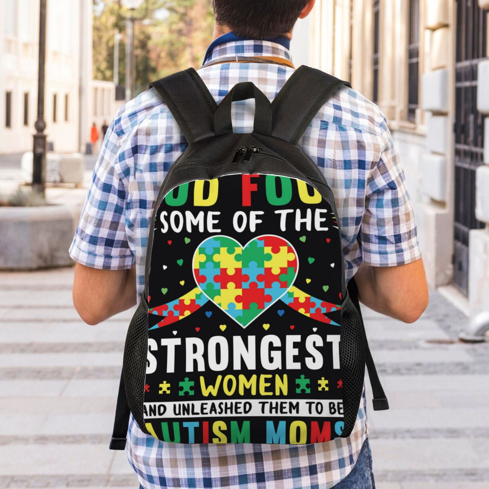 Xecao I Love With Autism Print School Backpack with Laptop Compartment Small Travel Laptop Backpack for Women Men Waterproof College Backpack Simple School Bag